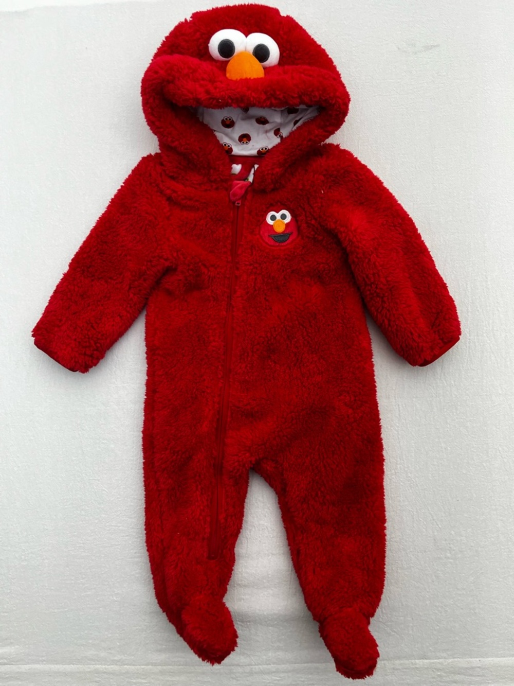 Sesame Street Elmo Fleece Bunting Baby 3-6mo Red Hooded Footed One Piece Costume